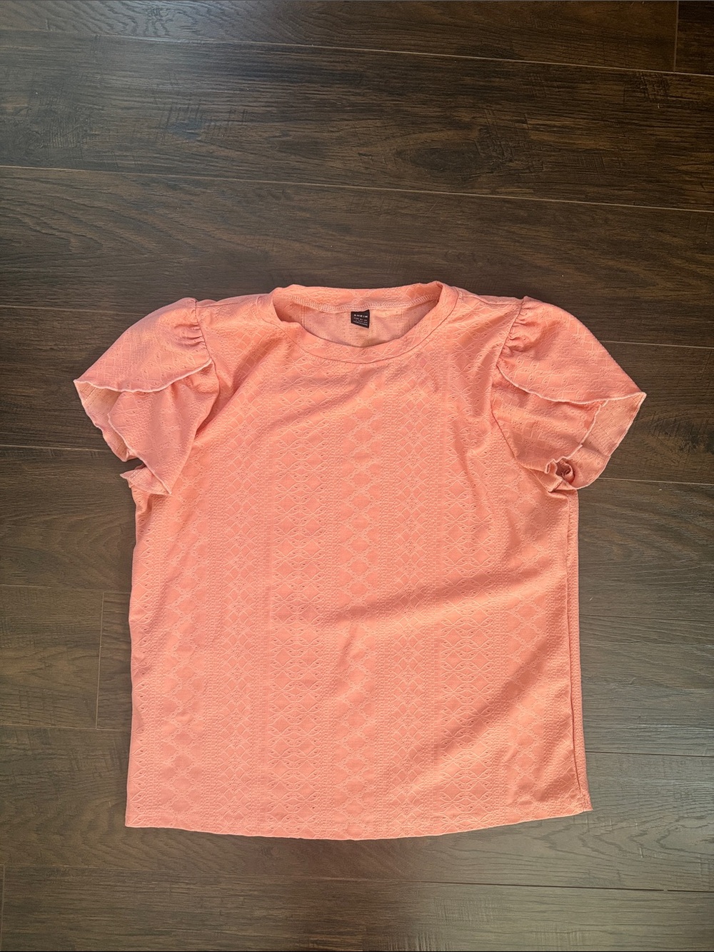 SHEIN Coral Puff Sleeve Textured Tee